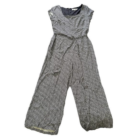 Loft Black White Heart Print Short Sleeve Tie Waist Summer Crop Jumpsuit - Picture 2 of 9